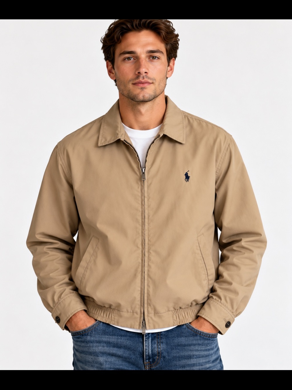 Polo by Ralph Lauren Khaki Zip-Front Harrington Jacket